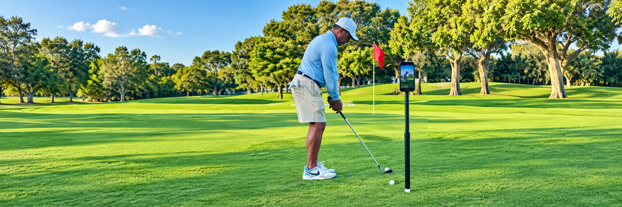 iRangeSports golf swing recording setup on a golf course