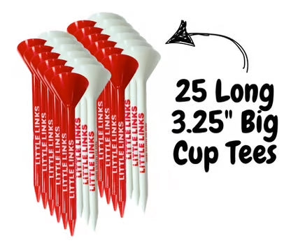 Big Cup Golf Tees, 25 Pack, Red/White